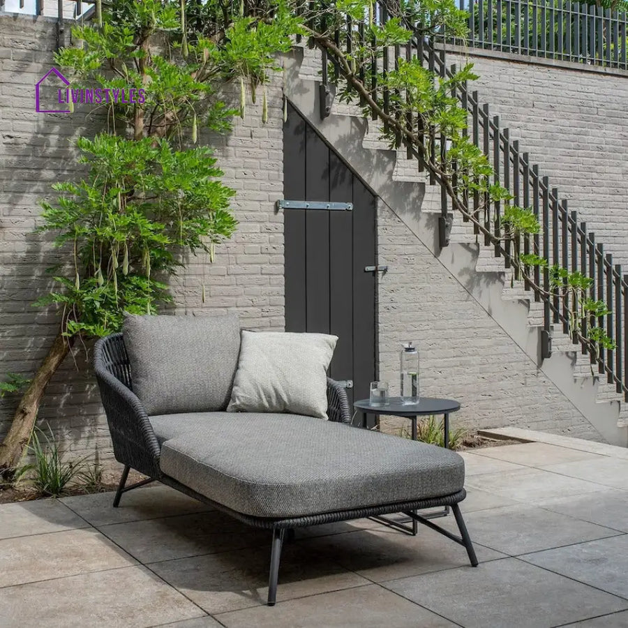 Evana Outdoor Swimming Poolside Lounger With 1 Side Table (Grey) Braided & Rope - Loungers