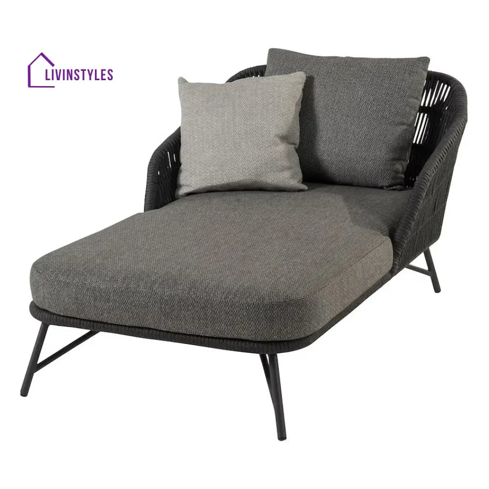 Evana Outdoor Swimming Poolside Lounger With 1 Side Table (Grey) Braided & Rope - Loungers