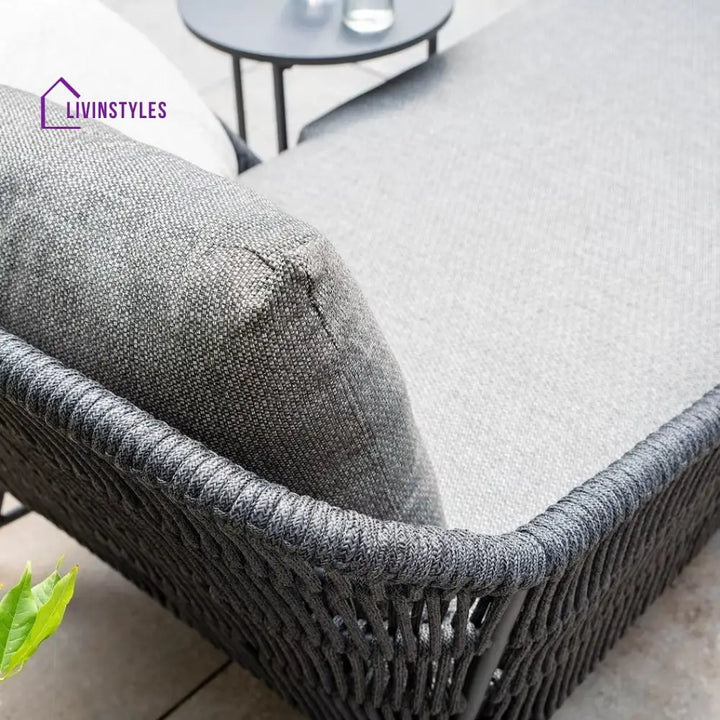 Evana Outdoor Swimming Poolside Lounger With 1 Side Table (Grey) Braided & Rope - Loungers