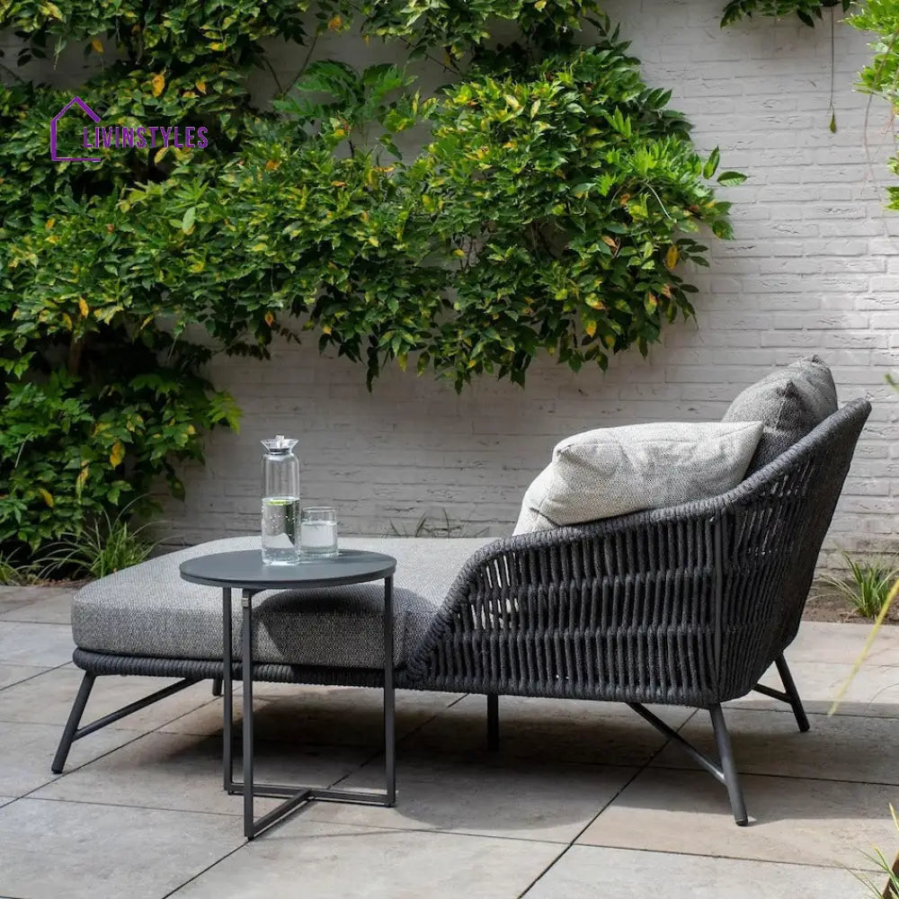 Evana Outdoor Swimming Poolside Lounger With 1 Side Table (Grey) Braided & Rope - Loungers
