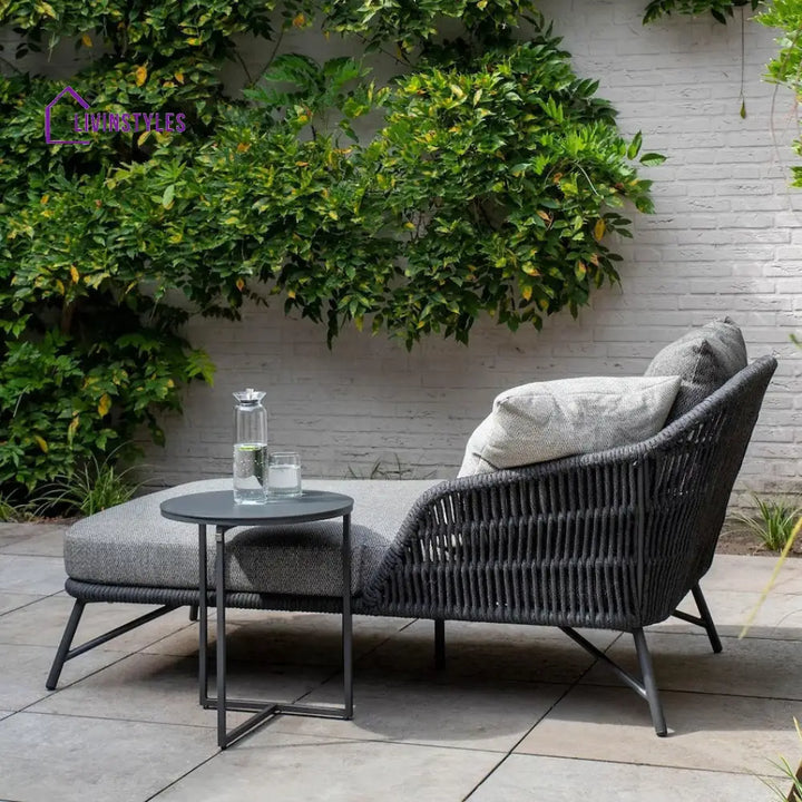 Evana Outdoor Swimming Poolside Lounger With 1 Side Table (Grey) Braided & Rope - Loungers
