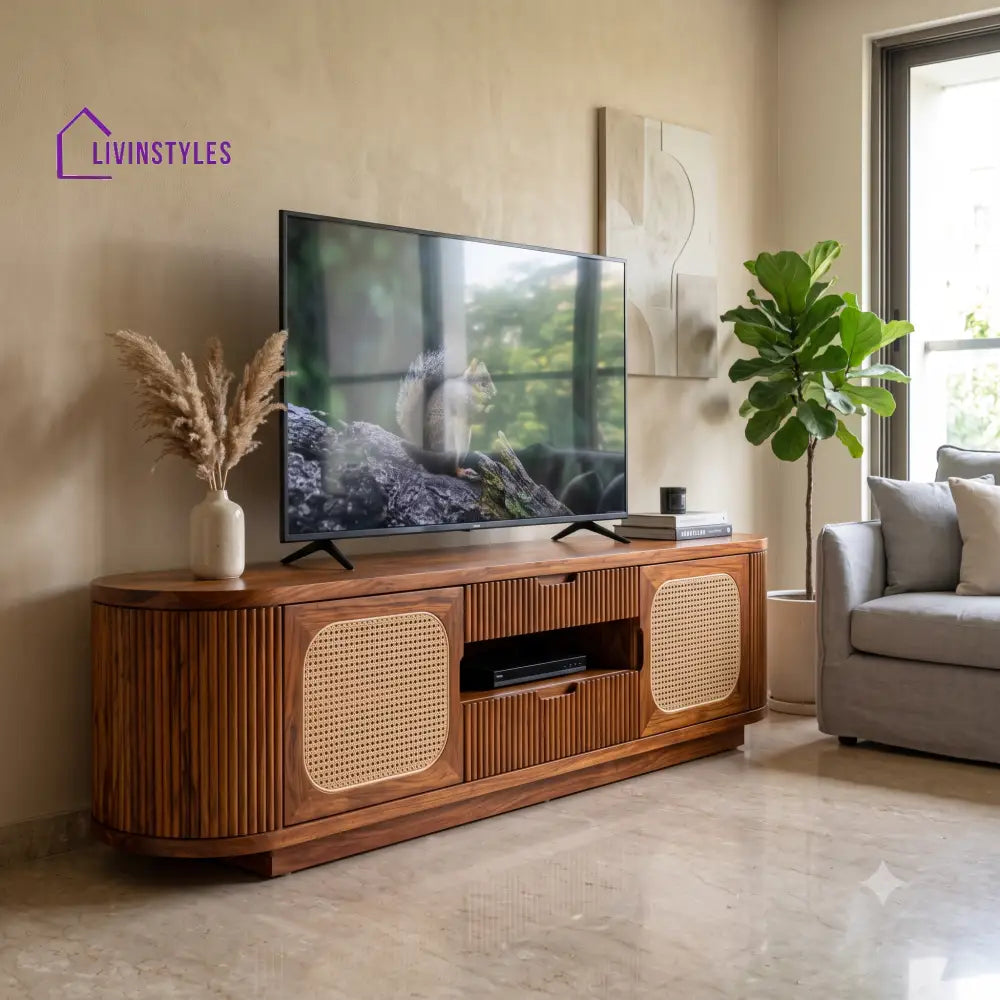 Evandre Solid Sheesham Wood Tv Unit for Living Room | Tv Cabinet | Tv Console Unit