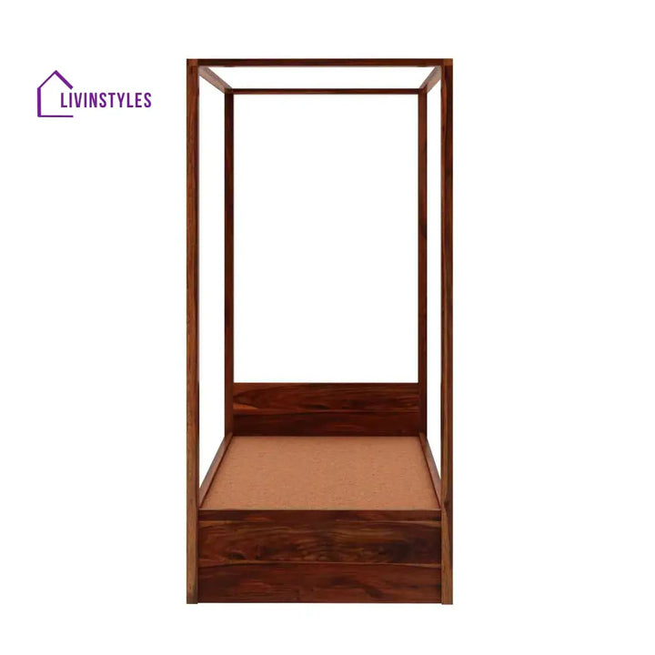 Evangelina Solid Sheesham Wood Single Bed With Box Storage (Natural Finish) Bed