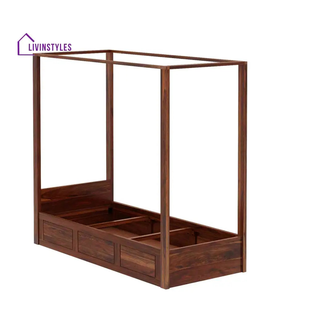 Evangelina Solid Sheesham Wood Single Bed With Box Storage (Natural Finish) Bed