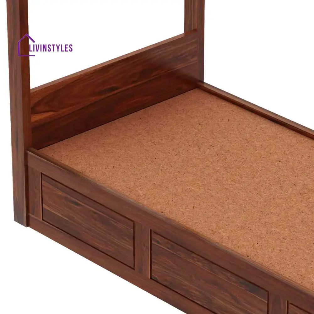 Evangelina Solid Sheesham Wood Single Bed With Box Storage (Natural Finish) Bed