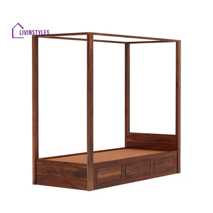 Evangelina Solid Sheesham Wood Single Bed With Box Storage (Natural Finish) Bed