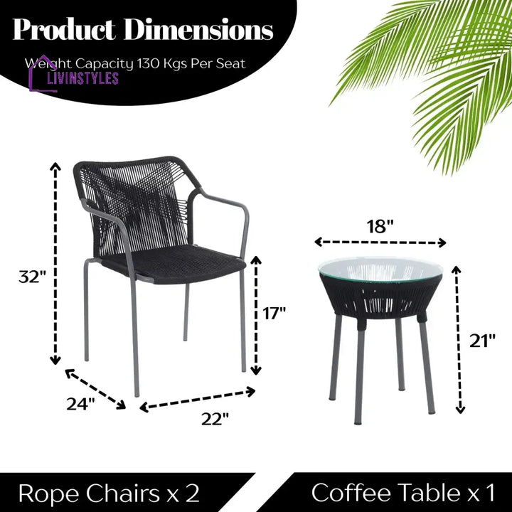 Evelina 3-Piece Outdoor Grey Rope Patio Set - Patio Set
