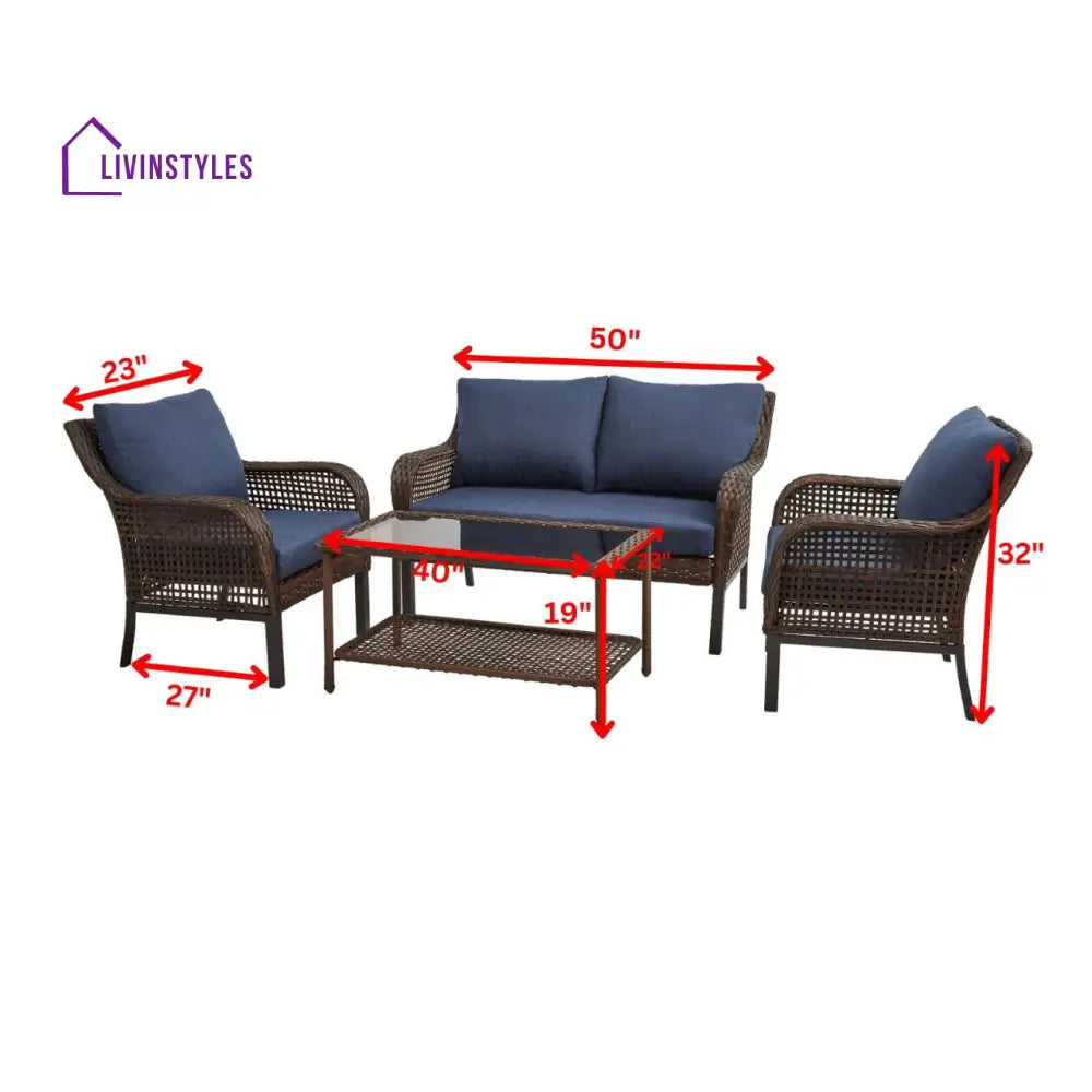 Eveline Outdoor Sofa Set 2 Seater 2 Single seater and 1 Center Table (Brown) - Sofa Sets