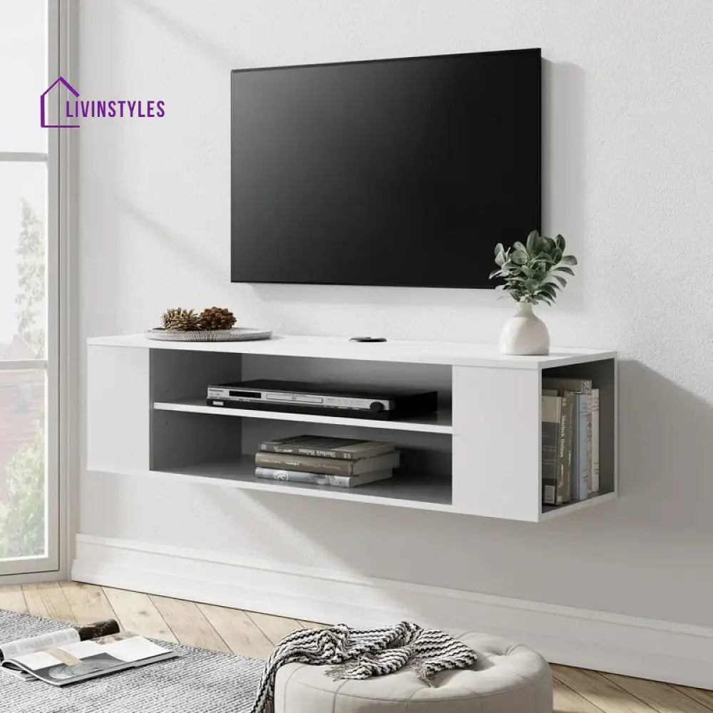 Everly Wall Mounted White Finish Tv Unit Stand for Living Room