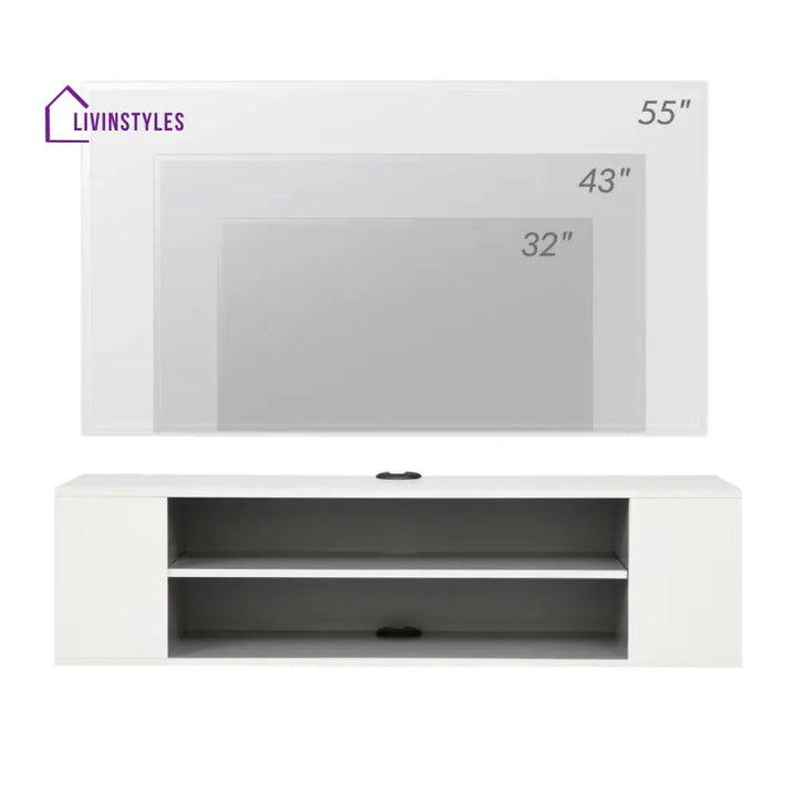 Everly Wall Mounted White Finish Tv Unit Stand for Living Room