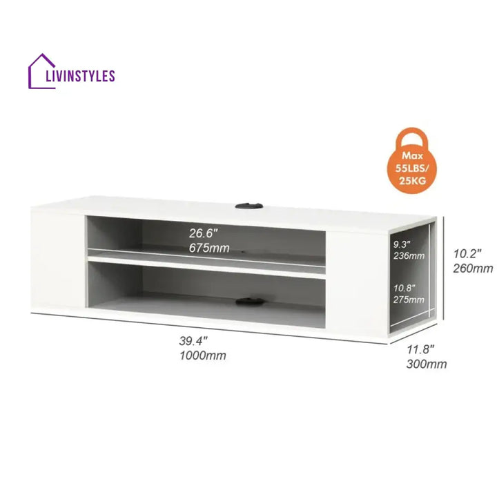 Everly Wall Mounted White Finish Tv Unit Stand for Living Room