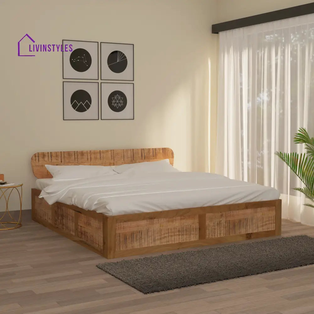 Evgenia Aara Cut Bed Mango And Acacia Wood In Finish Natural Queen (78 x 60 Inch)