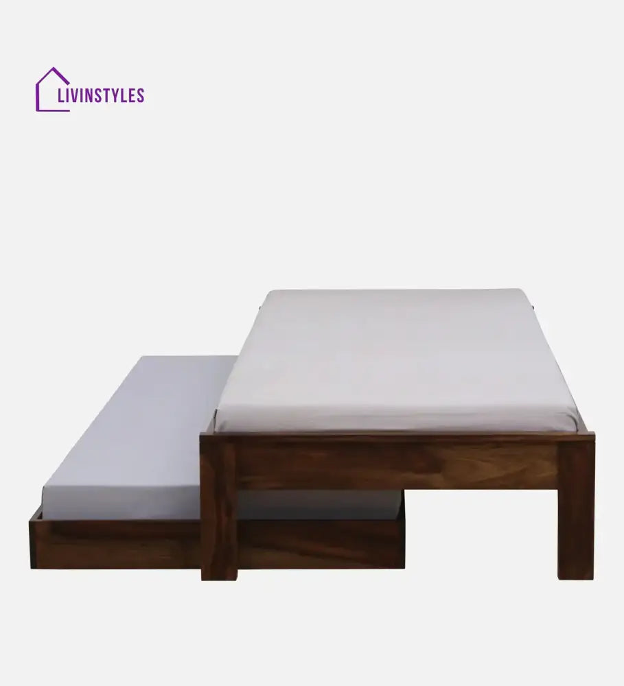 Divyam Modern Sheesham Wood Single Bed With Trundle Bedroom Furniture Sets