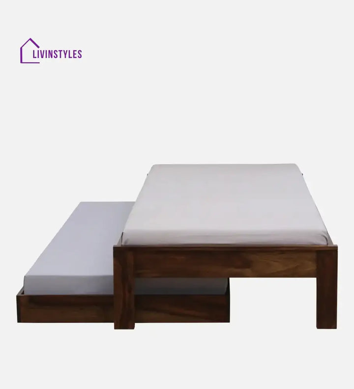 Divyam Modern Sheesham Wood Single Bed With Trundle Bedroom Furniture Sets