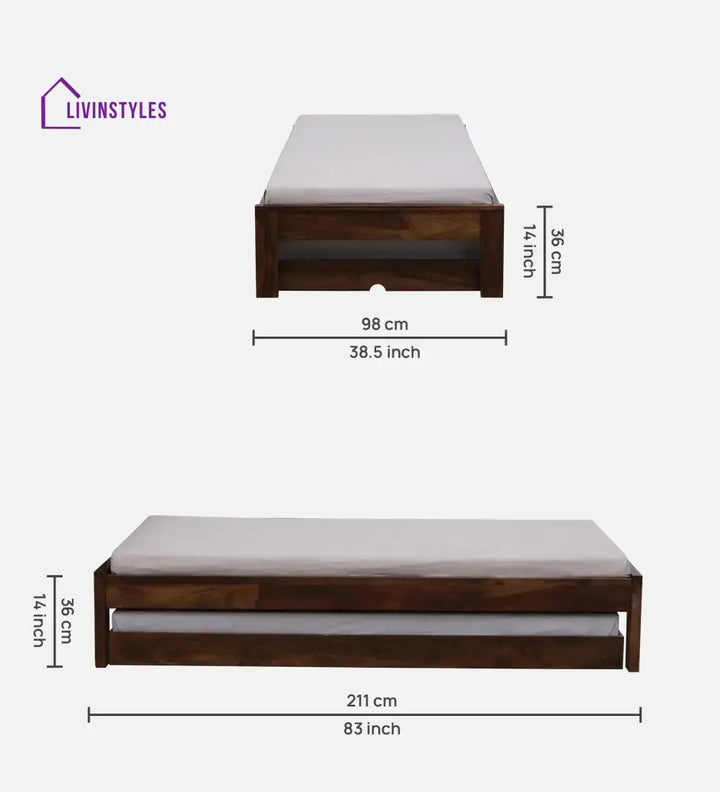 Divyam Modern Sheesham Wood Single Bed With Trundle Bedroom Furniture Sets