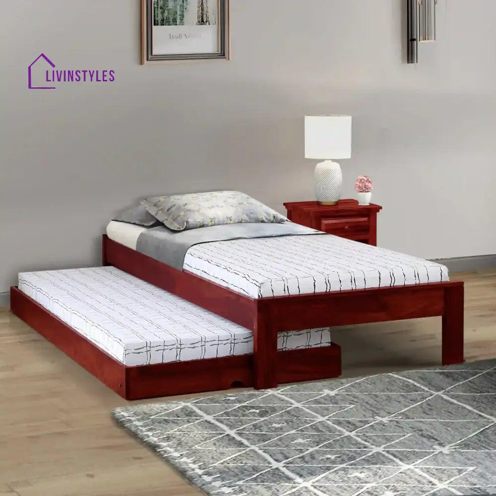 Divyam Modern Sheesham Wood Single Bed With Trundle Honey Bedroom Furniture Sets
