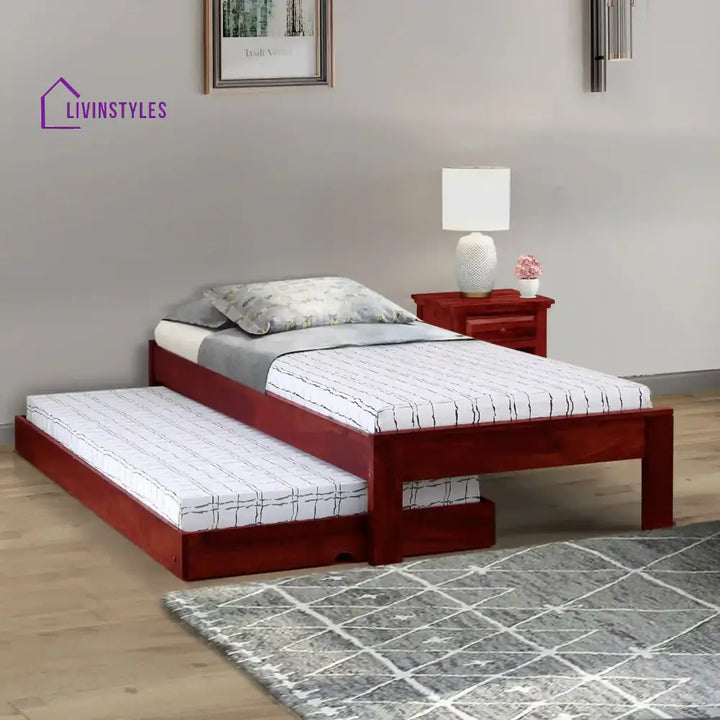 Divyam Modern Sheesham Wood Single Bed With Trundle Honey Bedroom Furniture Sets