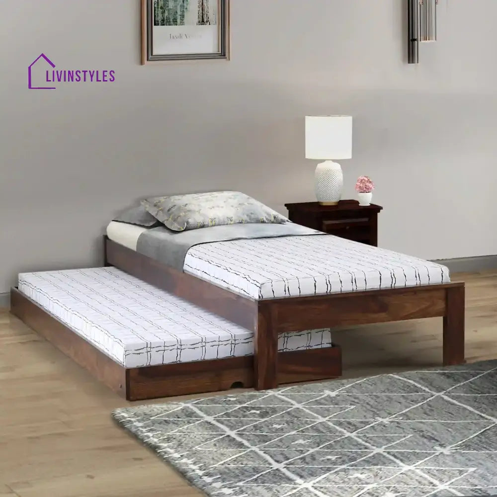 Divyam Modern Sheesham Wood Single Bed With Trundle Teak Bedroom Furniture Sets