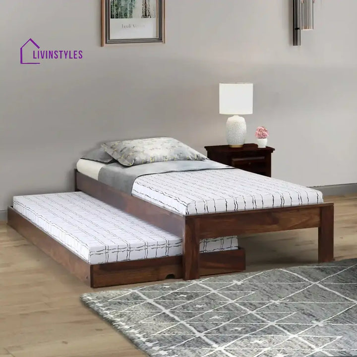Divyam Modern Sheesham Wood Single Bed With Trundle Teak Bedroom Furniture Sets