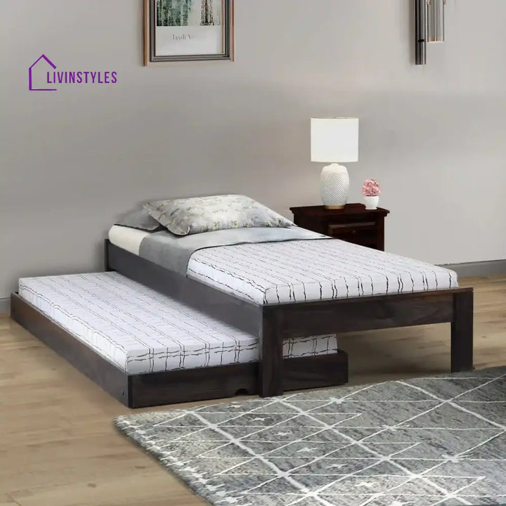 Divyam Modern Sheesham Wood Single Bed With Trundle Walnut Bedroom Furniture Sets