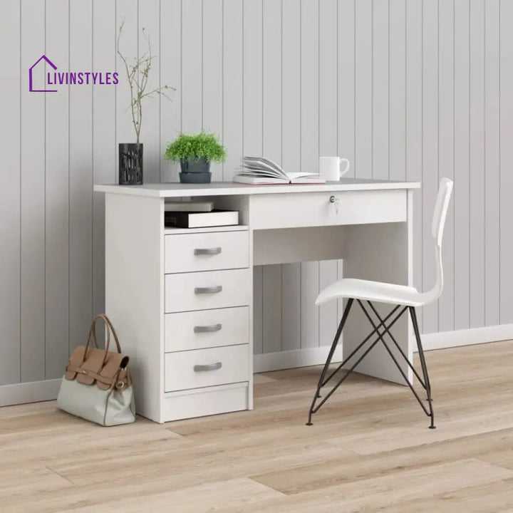 Evgeniya White Study Table | 5 Drawer and One Open Shelf