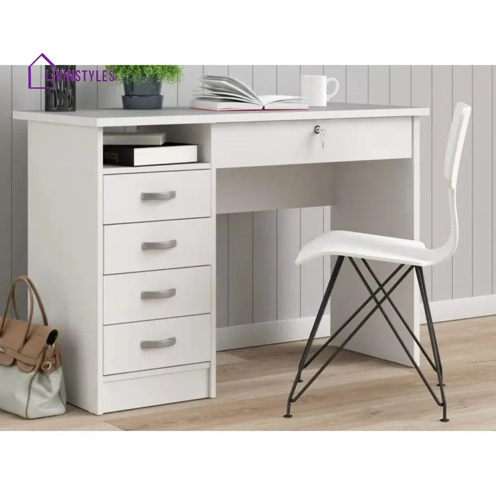 Evgeniya White Study Table | 5 Drawer and One Open Shelf