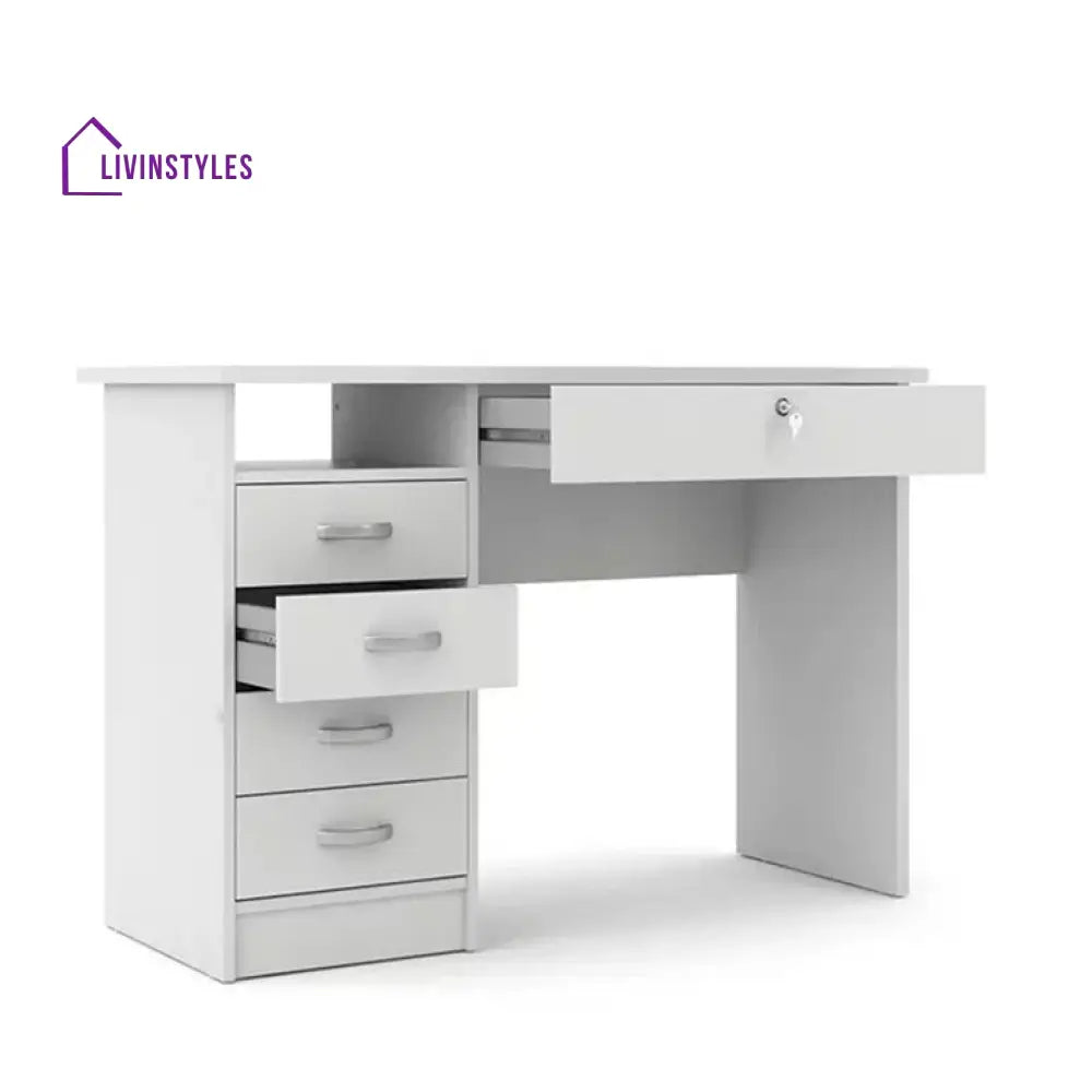 Evgeniya White Study Table | 5 Drawer and One Open Shelf