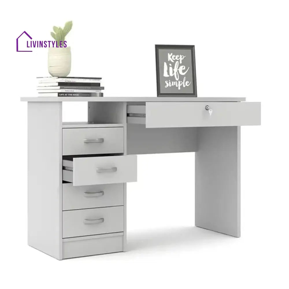 Evgeniya White Study Table | 5 Drawer and One Open Shelf