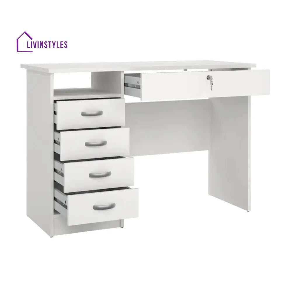 Evgeniya White Study Table | 5 Drawer and One Open Shelf