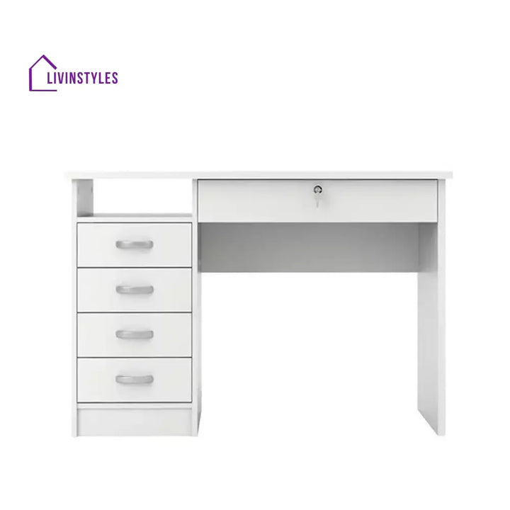 Evgeniya White Study Table | 5 Drawer and One Open Shelf