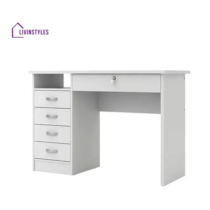 Evgeniya White Study Table | 5 Drawer and One Open Shelf