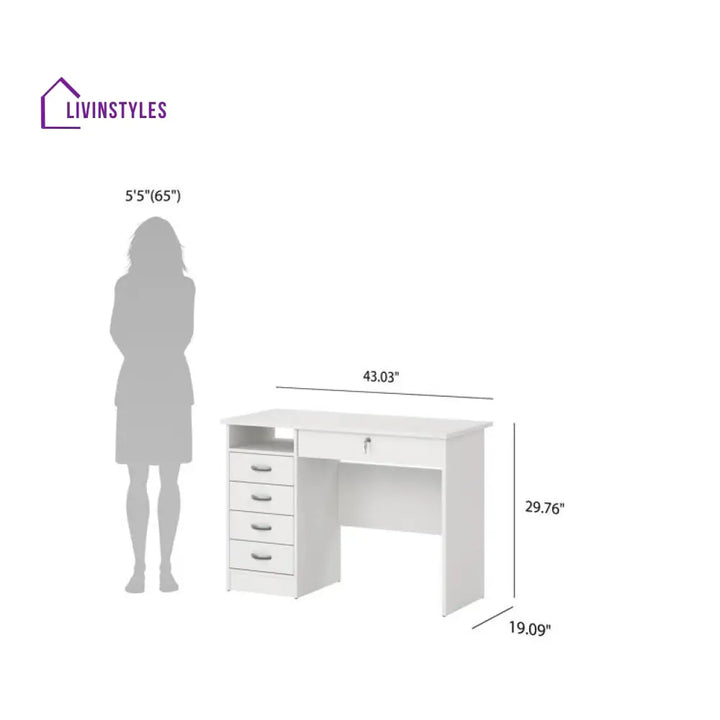 Evgeniya White Study Table | 5 Drawer and One Open Shelf