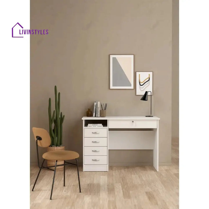 Evgeniya White Study Table | 5 Drawer and One Open Shelf