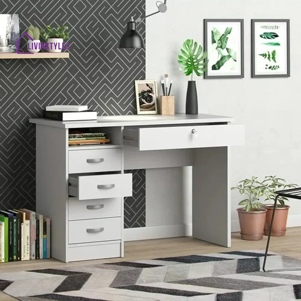 Evgeniya White Study Table | 5 Drawer and One Open Shelf
