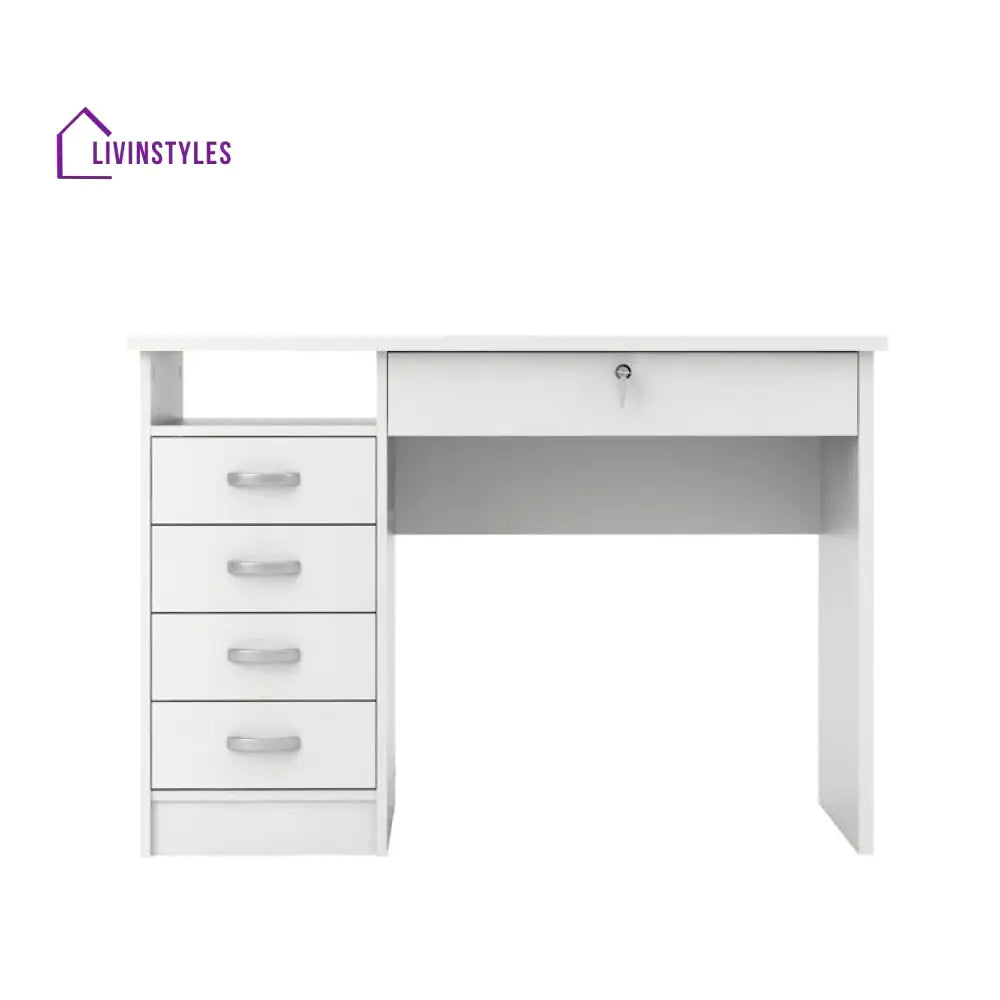 Evgeniya White Study Table | 5 Drawer and One Open Shelf