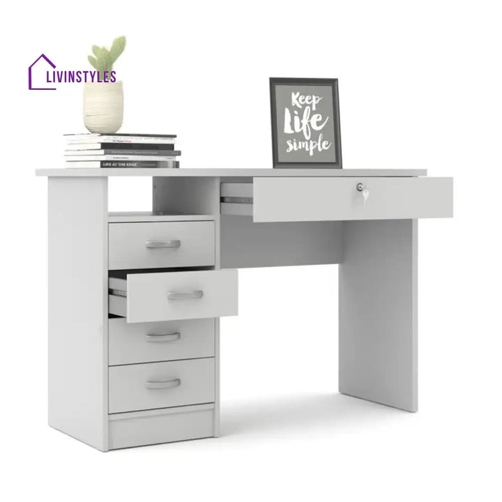 Evgeniya White Study Table | 5 Drawer and One Open Shelf