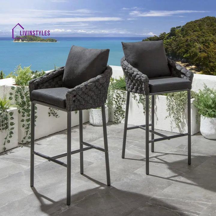 Evita Outdoor Patio Bar Set 2 Chairs and 1 Table Set Braided & Rope (Black) - Bar Sets