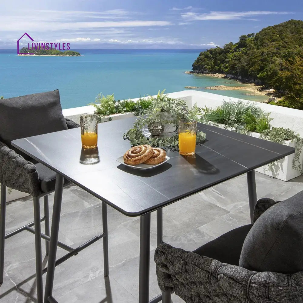 Evita Outdoor Patio Bar Set 2 Chairs and 1 Table Set Braided & Rope (Black) - Bar Sets