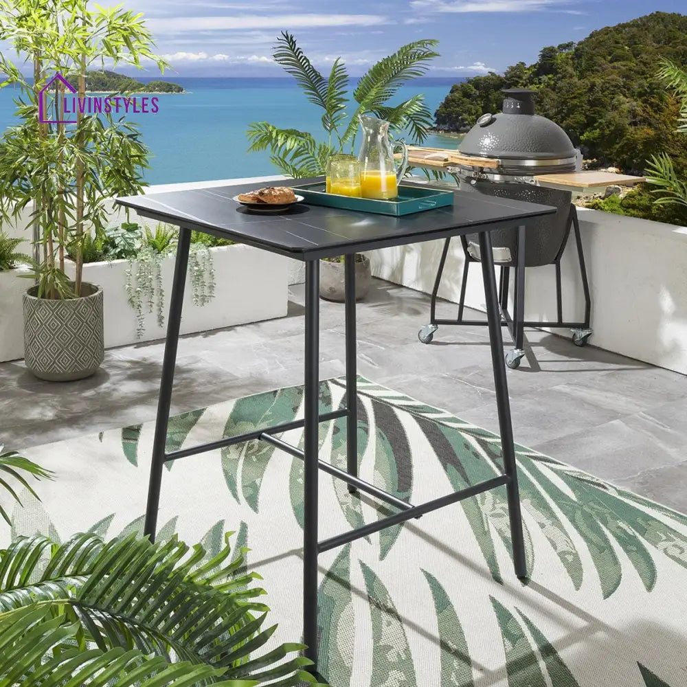 Evita Outdoor Patio Bar Set 2 Chairs and 1 Table Set Braided & Rope (Black) - Bar Sets