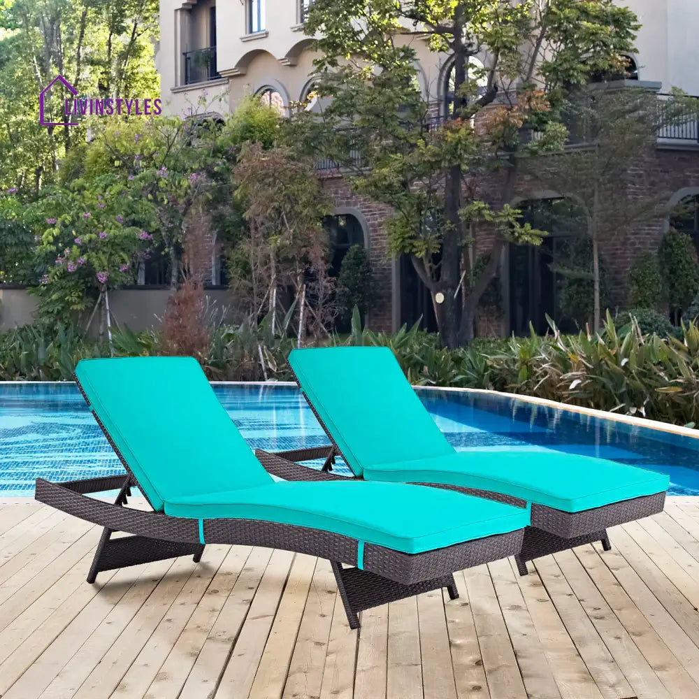 Evita Outdoor Swimming Poolside Lounger Set of 2 (Brown) - Blue - Loungers