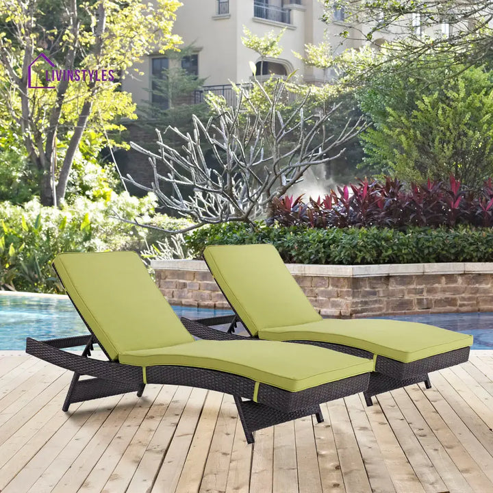 Evita Outdoor Swimming Poolside Lounger Set of 2 (Brown) - Green - Loungers