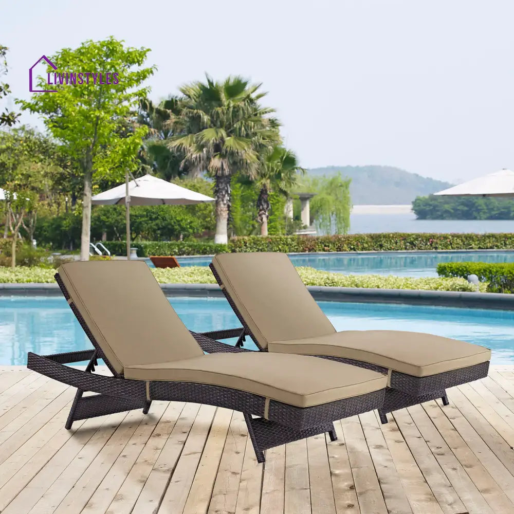 Evita Outdoor Swimming Poolside Lounger Set of 2 (Brown) - Brown - Loungers