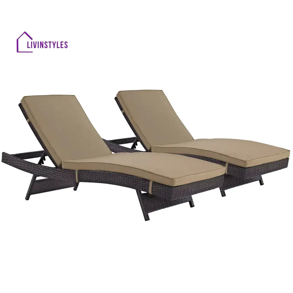 Evita Outdoor Swimming Poolside Lounger Set of 2 (Brown) - Loungers