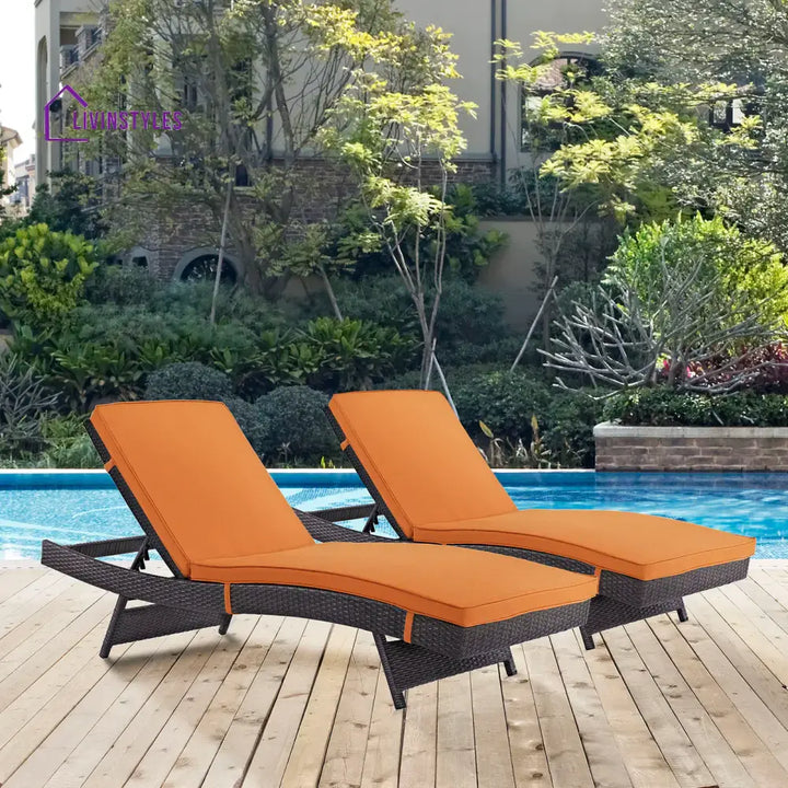 Evita Outdoor Swimming Poolside Lounger Set of 2 (Brown) - Orange - Loungers