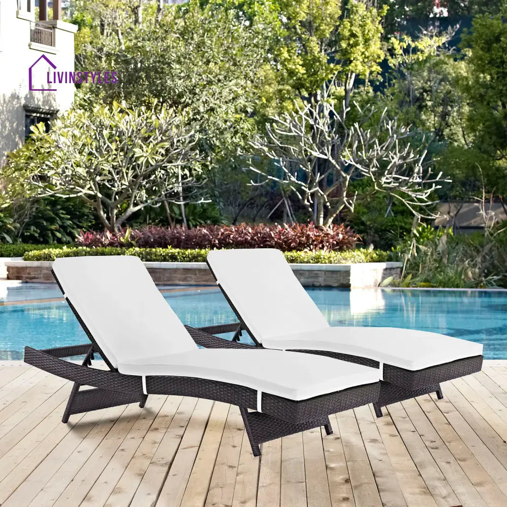 Evita Outdoor Swimming Poolside Lounger Set of 2 (Brown) - White - Loungers
