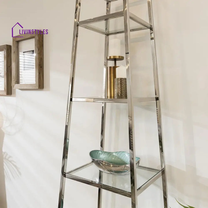 Evpraksiya Ladder Shelf Display Unit 5-Tier Clear Glass & Polished Metal Frame Dining Room / Sideboards and Cabinets