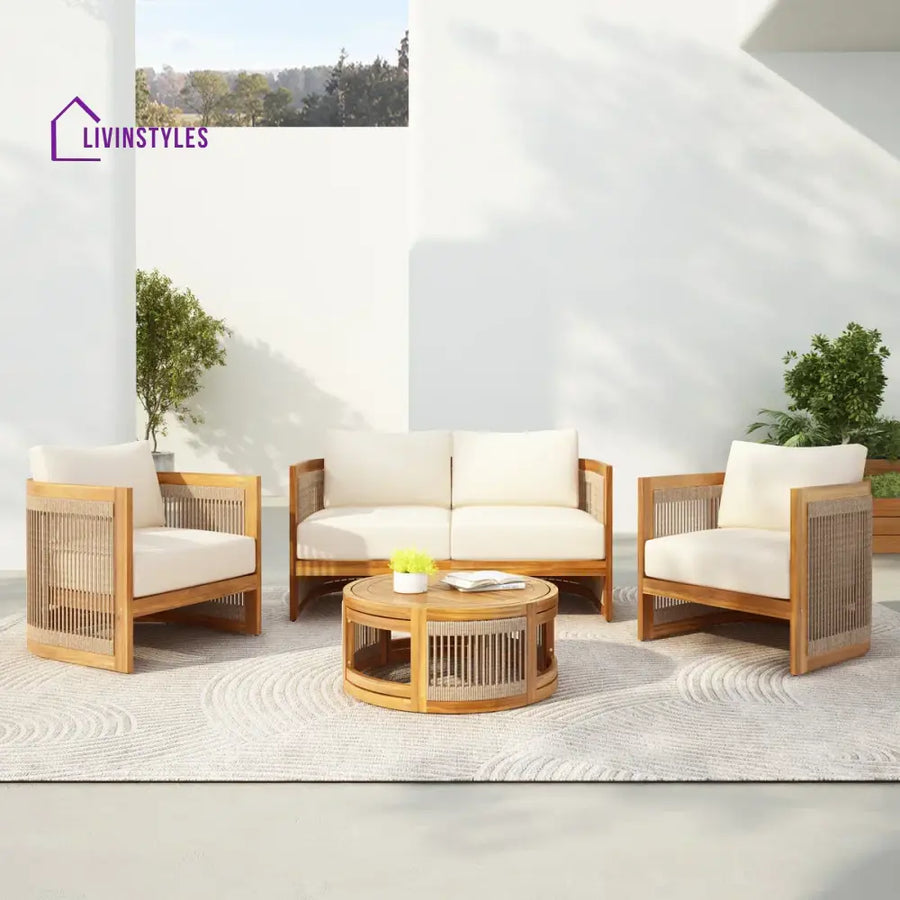 Exano Outdoor Sofa Set 2 Seater 2 Single seater and 1 Center Table Braided & Rope - Beige - Sofa Sets