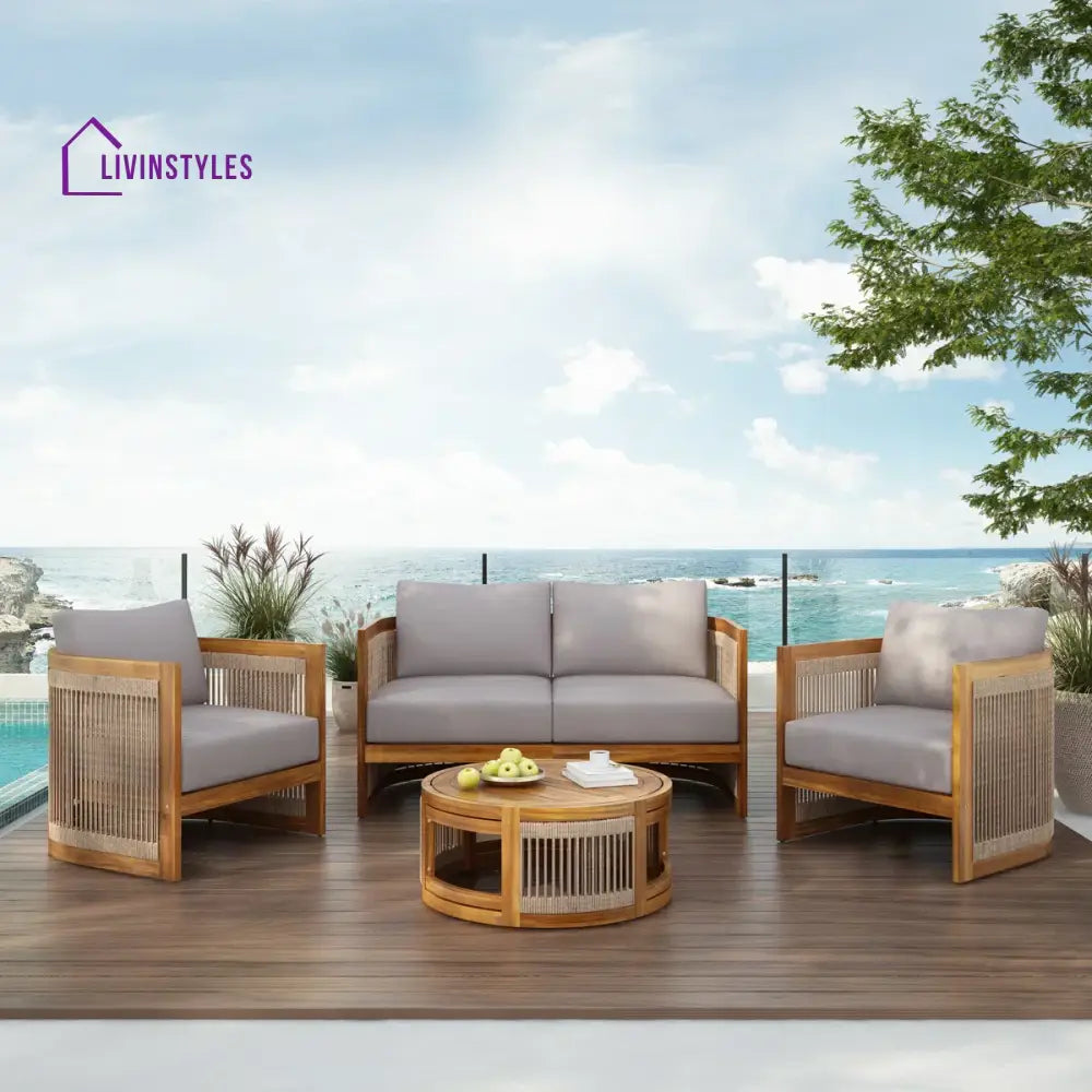 Exano Outdoor Sofa Set 2 Seater 2 Single seater and 1 Center Table Braided & Rope - Gray - Sofa Sets