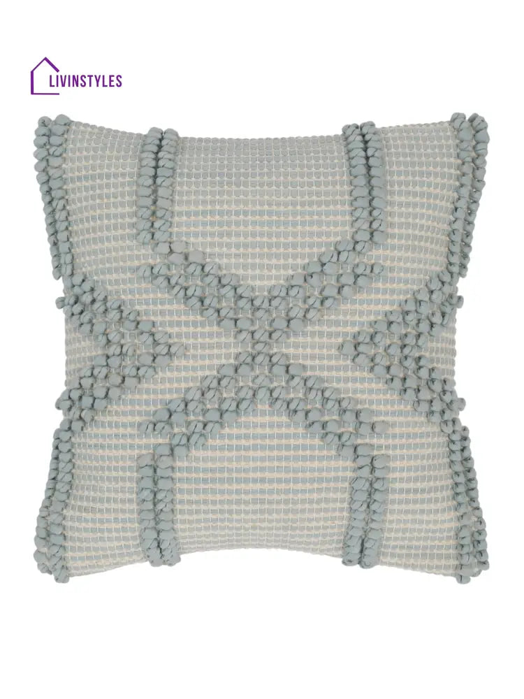 Eyda Aqua Blue Cotton Hand Woven Cushion Cover Set Of 2