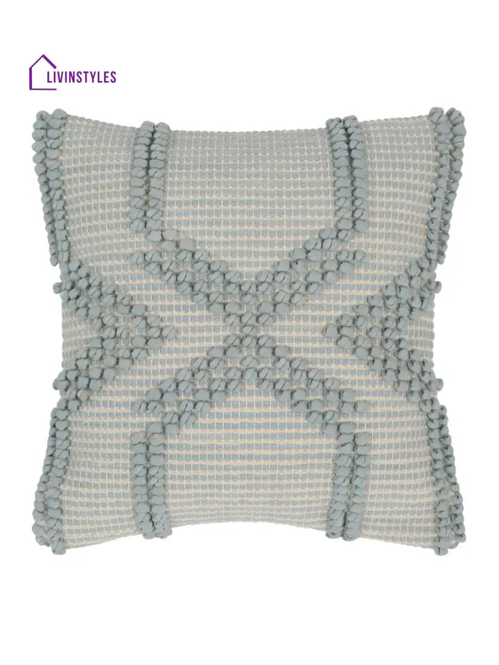 Eyda Aqua Blue Cotton Hand Woven Cushion Cover Set Of 2